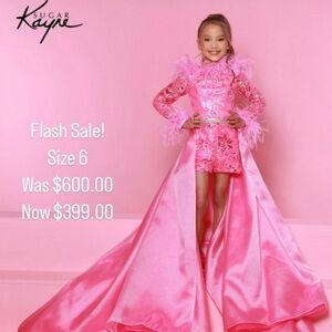 Johnathan Kayne Vibrant Pink Kids Dress with Feather Accents